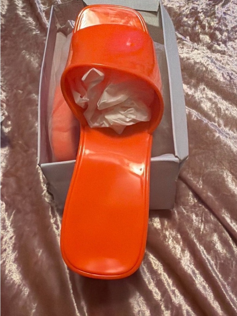 Women's Orange Slide Sandals - Sleek Patent Finish